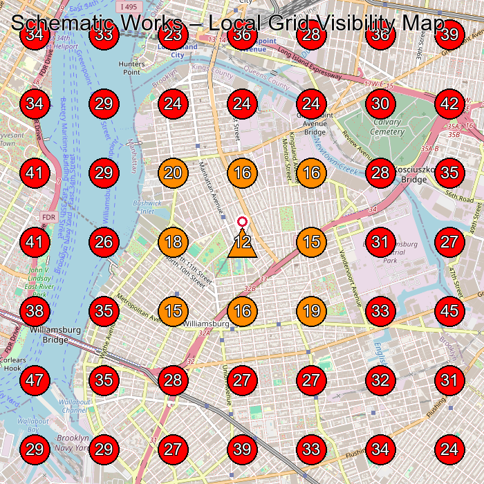 Schematic Works GeoGrid visibility map for Electric Motor Scooter Dealer in Brooklyn